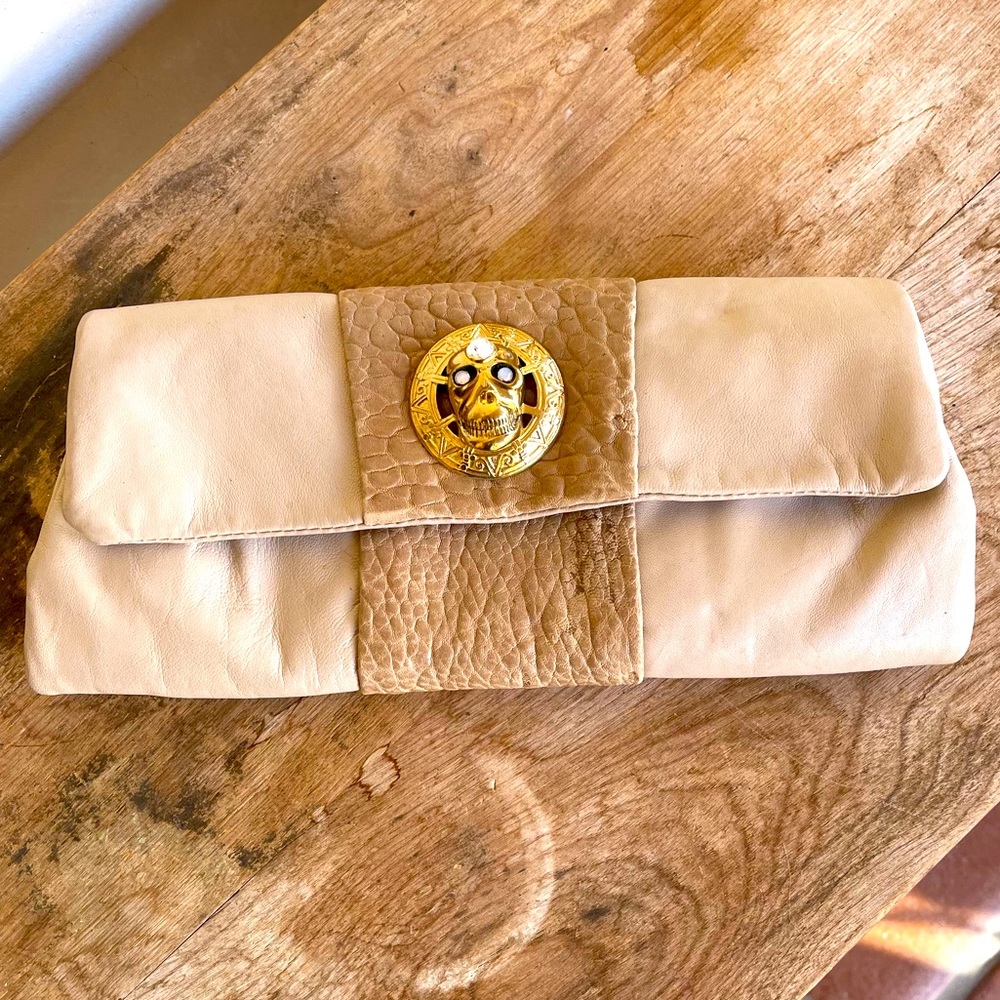 MICHELLE MONROE Leather & Croc Skull Clutch RARE!!